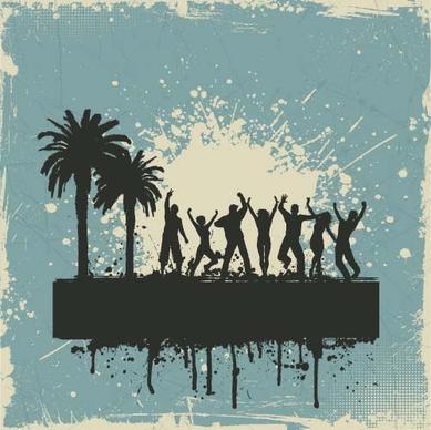 music party backgrounds with people silhouettes vectors