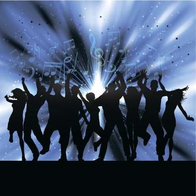 music party backgrounds with people silhouettes vectors