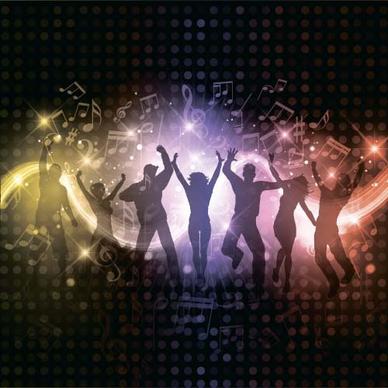 music party backgrounds with people silhouettes vectors