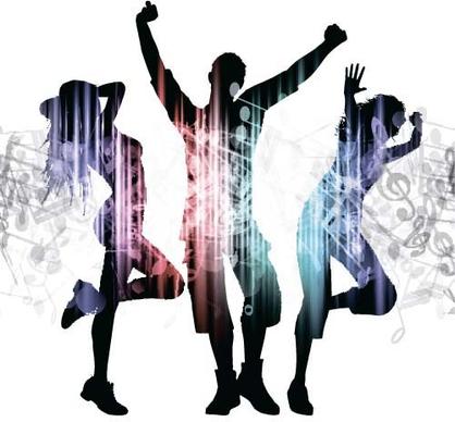 music party backgrounds with people silhouettes vectors