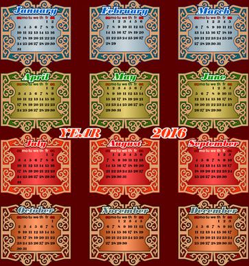 vintage calendar16 with decorative frame vector