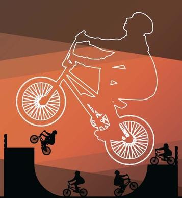 set of extreme bikers vector silhouettes