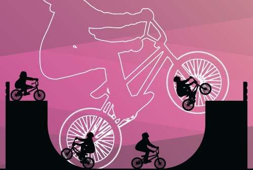 set of extreme bikers vector silhouettes