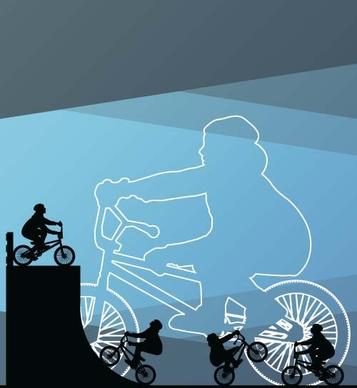 set of extreme bikers vector silhouettes