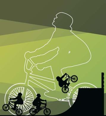 set of extreme bikers vector silhouettes