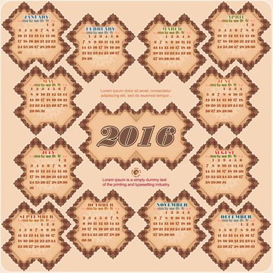 retro decor frame calendar16 vintage vector