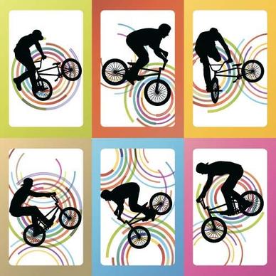 set of extreme bikers vector silhouettes