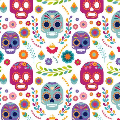 floral with skull vector seamless pattern