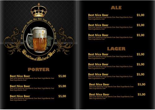 pub beer menu vintage styles vector