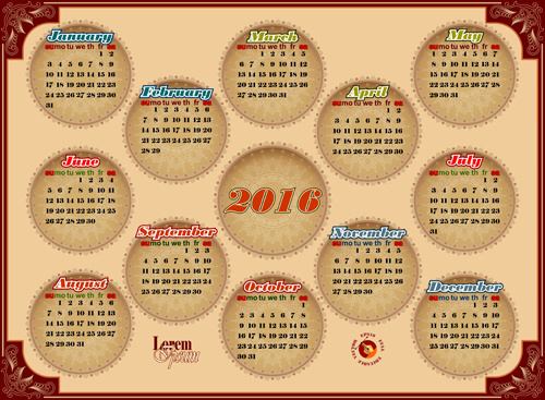 circular calendar16 vintage vector