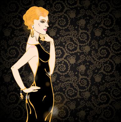 hand drawn fashion model vector