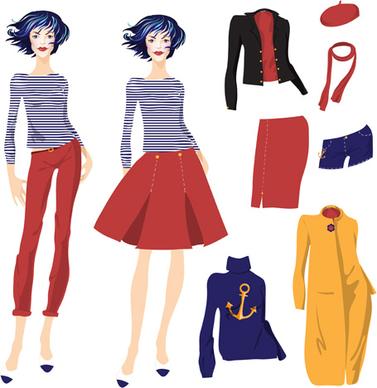 hand drawn fashion model vector