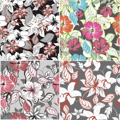 flower vintage vector seamless pattern set