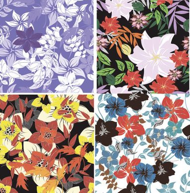 flower vintage vector seamless pattern set