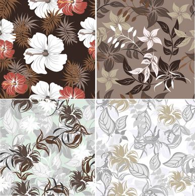 flower vintage vector seamless pattern set