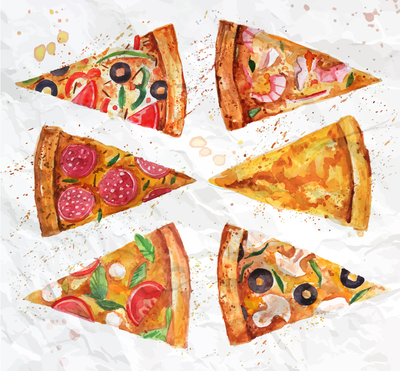 pizza slice with stains background vector