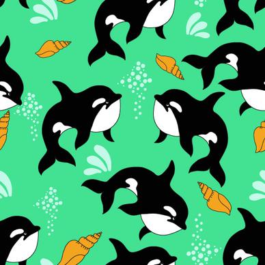 dolphin with sea seamless pattern vector