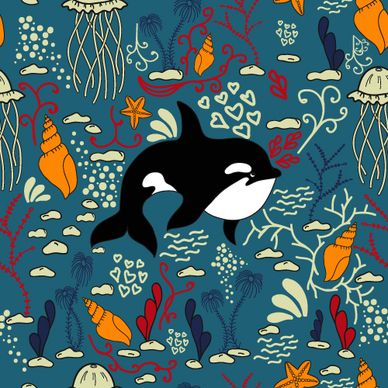 dolphin with sea seamless pattern vector