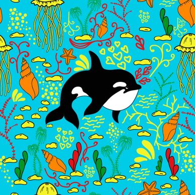 dolphin with sea seamless pattern vector