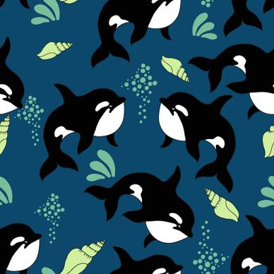 dolphin with sea seamless pattern vector