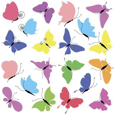 butterflies colored vector set