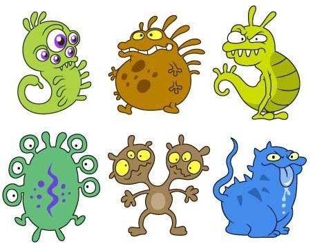 funny cartoon bacteria and virus vector