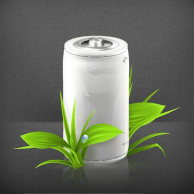 battery with green leaves vector