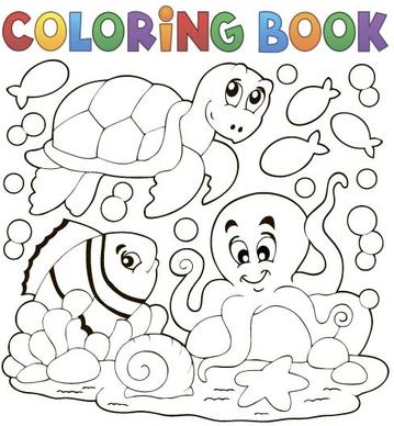 coloring picture sea world vector template