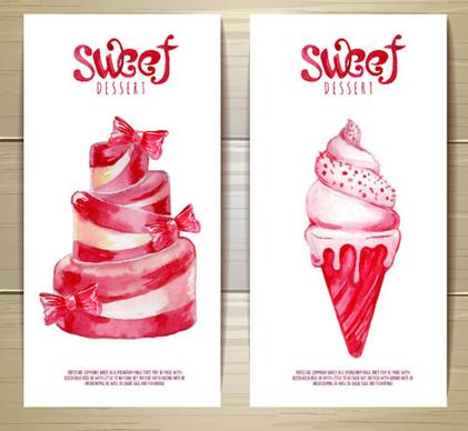 sweet dessert happy birthday cards vectors