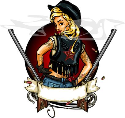 cowboy girl with vintage labels vector