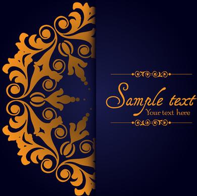 dark blue ornate background with golden decorative vector