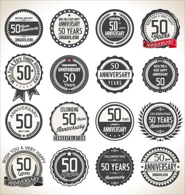 vintage anniversary labels set vector