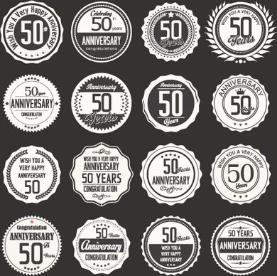 vintage anniversary labels set vector