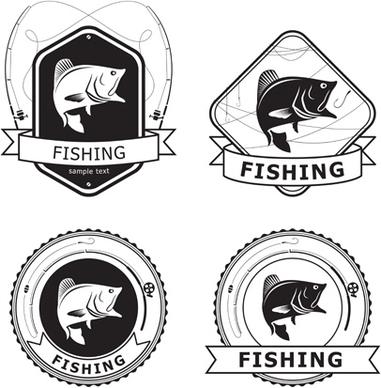 retro fishing labels design vector