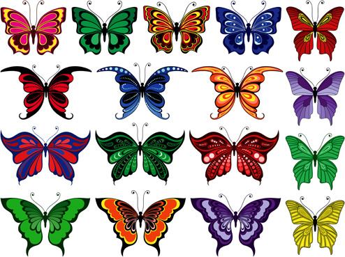 beautiful butterflies vector icons set