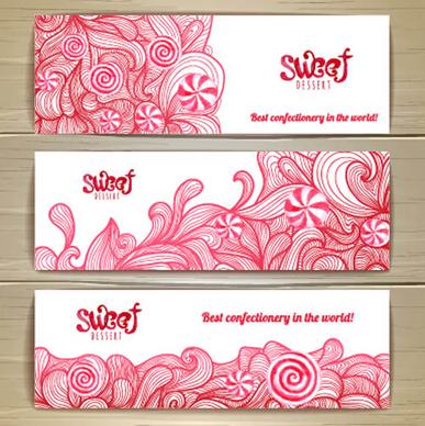 sweet dessert banners vectors set