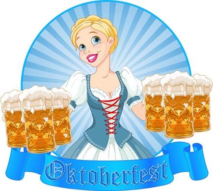 girl with beer oktoberfest vector