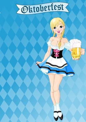 girl with beer oktoberfest vector