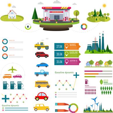 gasoline oil with gas station infographic vector