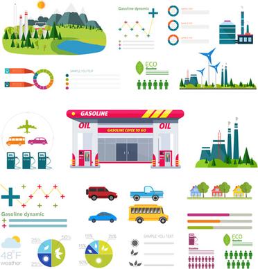 gasoline oil with gas station infographic vector