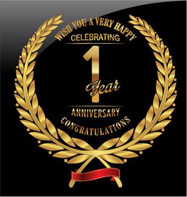 anniversary celebration golden laurel wreath labels vector