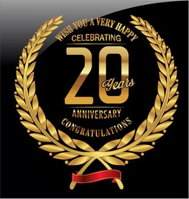 anniversary celebration golden laurel wreath labels vector