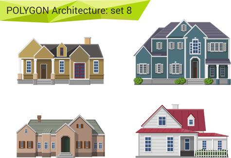 polygonal architecture design vector set