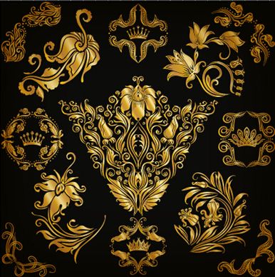 luxury floral ornaments golden vectors