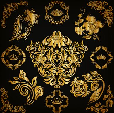 luxury floral ornaments golden vectors