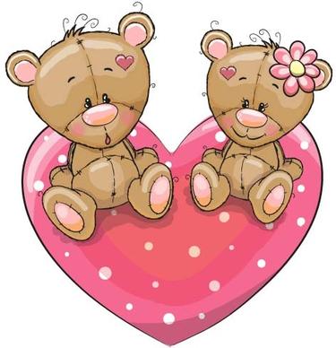 cartoon animal with heart romantic cards vector