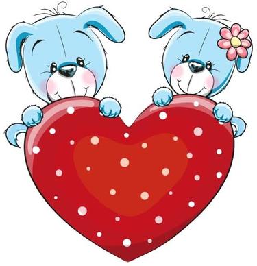 cartoon animal with heart romantic cards vector