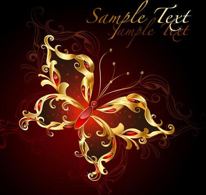 gold butterfly with ornament background vector