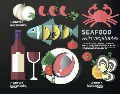 seafood with vegetable vector