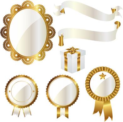 golden with white frame labels and ribbon